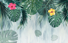 小清新手绘热带植物背景墙