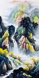 竖幅水墨山水画