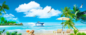 海景椰树度假沙滩背景墙