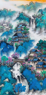 江南水墨水乡山水画