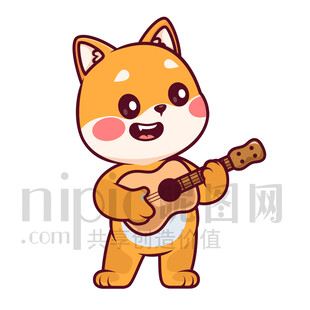 可爱卡通弹吉他的小狗