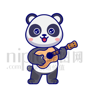 可爱卡通弹吉他的大熊猫
