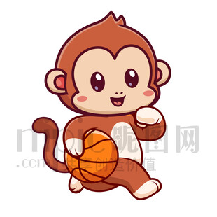 可爱卡通爱运动打篮球的猴子