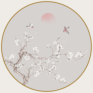 圆形花鸟画装饰画