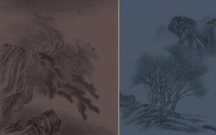 新中式木格栅金色线描背景墙