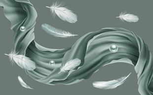 北欧灰绿羽毛背景墙