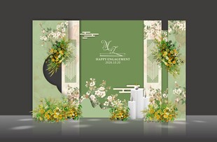 简约白绿色婚宴留影区婚礼设计