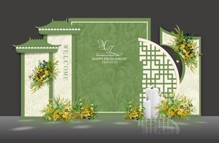 莫兰迪绿色迎宾签到区效果图