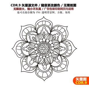 手绘精美莲花纹饰花边矢量图