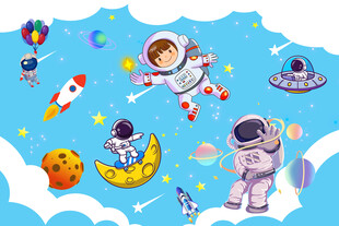 卡通太空宇航员背景墙