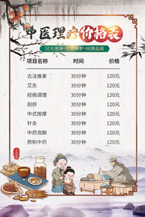中医养生理疗价格表海报模版