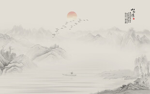 水墨国画山水背景墙