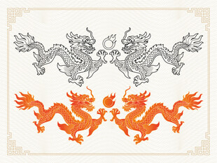 双龙戏珠矢量素材