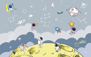 卡通太空人儿童背景墙图