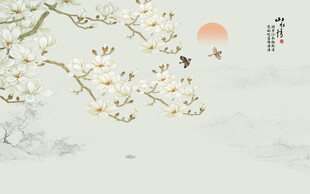 新中式工笔兰花花鸟画背景墙