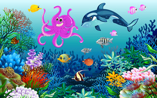 卡通海底世界儿童背景墙
