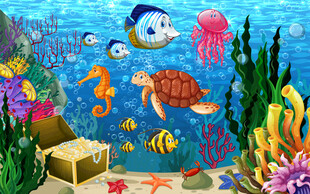 海底世界海豚珊瑚背景墙