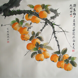 柿柿如意工笔国画花鸟装饰画素材-柿柿如意工笔国画花鸟装饰画