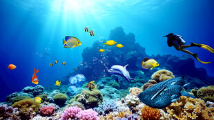 海底世界珊瑚礁鱼群海景电视背景