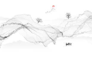 抽象水墨线条烟雾山水电视背景墙