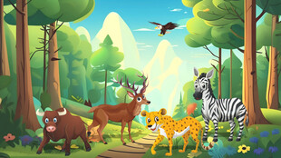 卡通动物乐园森林背景墙