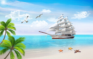 大海一帆风顺背景墙