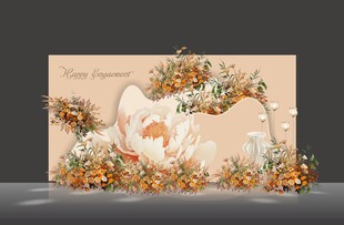 香槟色婚礼迎宾区合影效果图