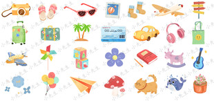 旅行旅游手账日记贴纸插画