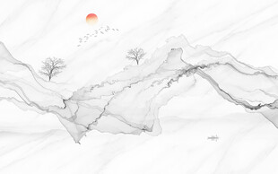 抽象水墨线条烟雾山水电视背景墙