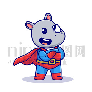 可爱卡通超人犀牛