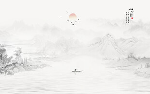 水墨国画山水背景墙