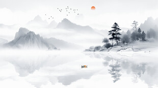 新中式简约水墨意境山水背景墙