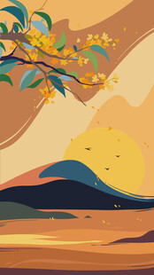 秋分 立秋 夏末手绘插画