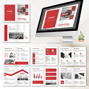 红色宣传画册ID设计模板