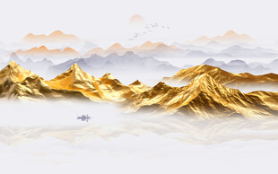 金色水墨山水画