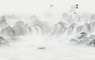 水墨山水画背景墙画