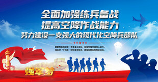 全面加强练兵备战空降兵军人展板