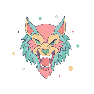 动物简约扁平化怒吼狼头像