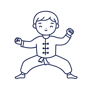手绘线条简约练功小男孩
