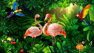 植物火烈鸟装饰画