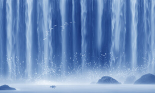 招财瀑布山水画