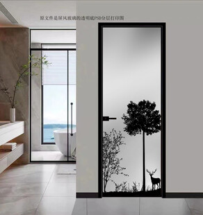 高清分层透明底平开门玻璃打印图