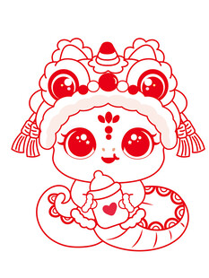 快乐蛇舞狮子线稿手绘素材  