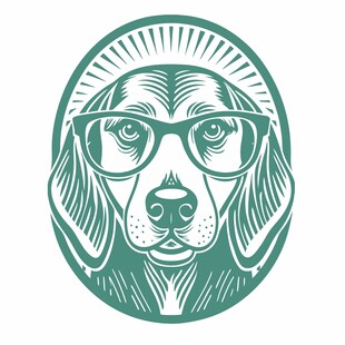 手绘插画戴眼镜的小狗