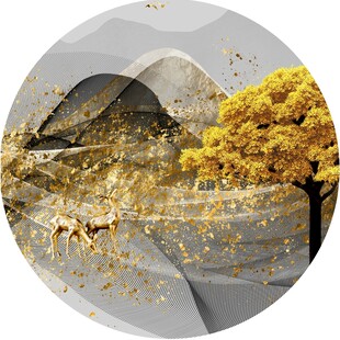 圆形抽象金山麋鹿发财树