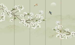 新中式工笔花鸟画背景墙