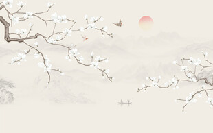 新中式山水工笔花鸟画背景墙