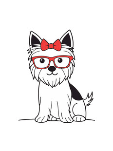 动物简约可爱戴蝴蝶结小狗