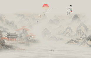新中式山水情水墨国画背景墙