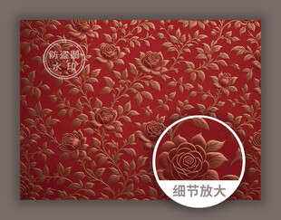 红色玫瑰华丽传统中式古典花纹